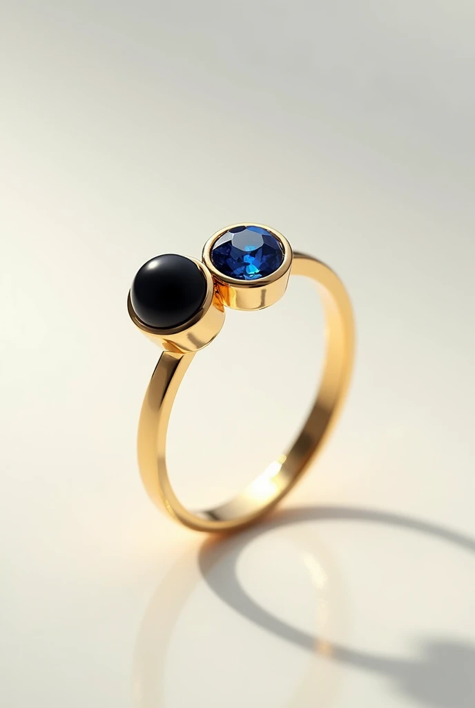 a beautiful minimal and delicate golden ring with onyx and sapphire 