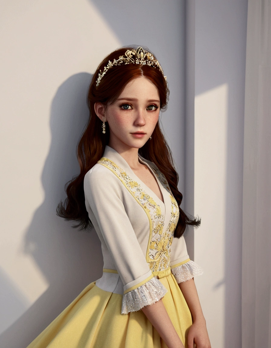 realistic face ,yellow hair,wearing a dress,cute,4k