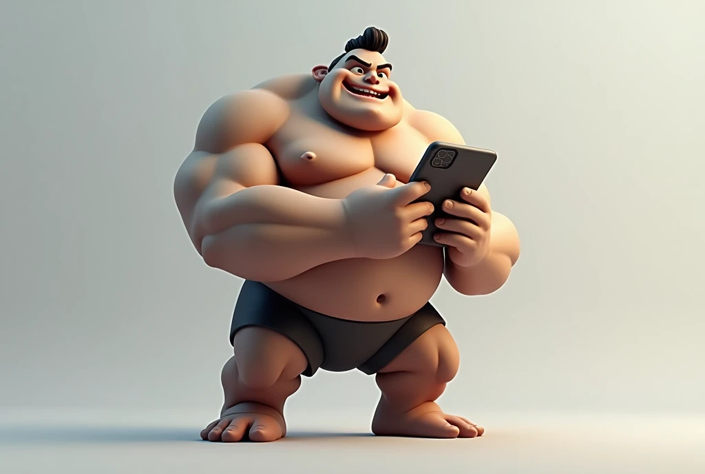 I need a drawing of a single big boy using a phone. Can the drawings be in 3D please?
