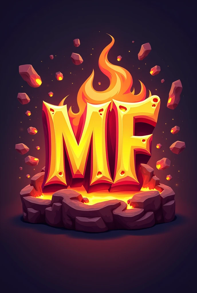 I need an Icon for my new channel. The name is Magma Fervente and I want you to make a cartoon art with the letters MF with epic resources and stylization with creative objects and backgrounds.