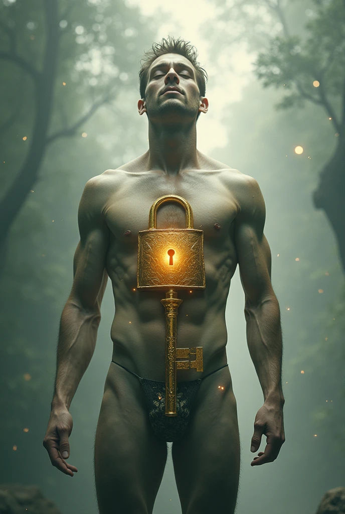 Lock and key shown in human body(man), spiritual representation