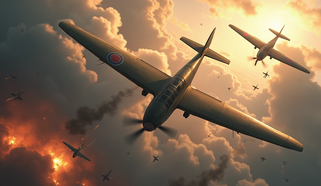 (masterpiece, best quality, 8k, ultra-detailed, hyper realistic, photorealistic) dramatic destroyed sky, intense aerial battle, world war 1 fighter planes, Morane-Saulnier and Albatros C.X aircraft, explosive combat, billowing smoke, intense lighting, vibrant colors, dramatic clouds, cinematic composition