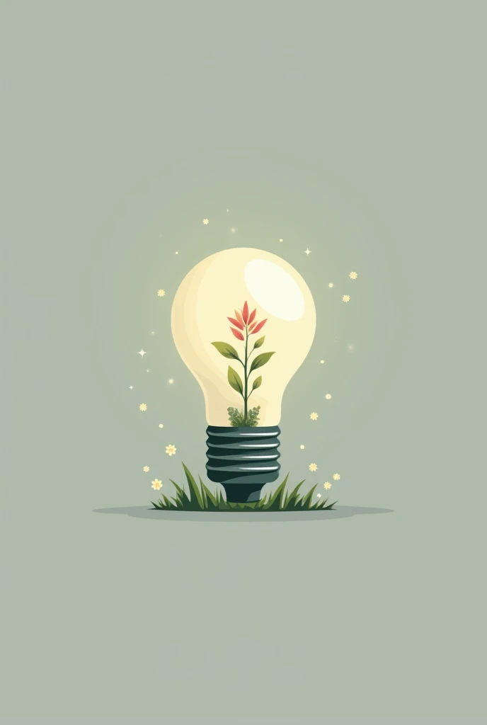 A minimalist logo of a light bulb with a small plant inside
