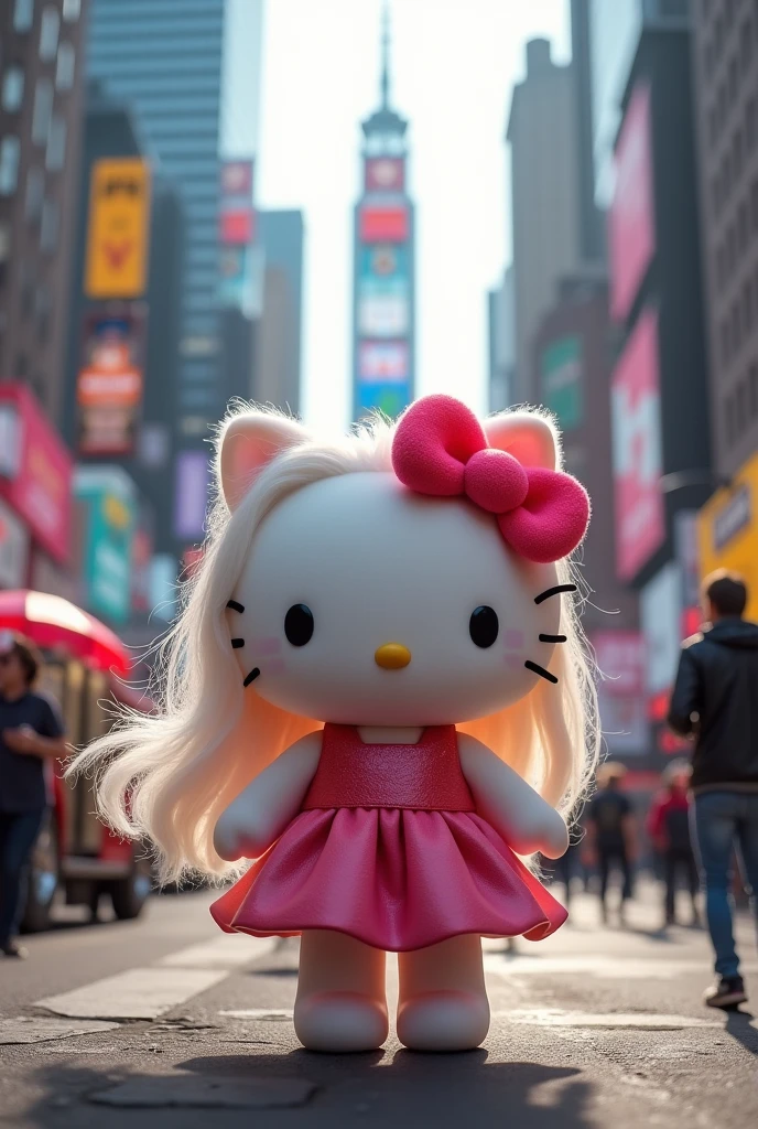 hello kitty 4k in ny city with long hair down to the shoulders