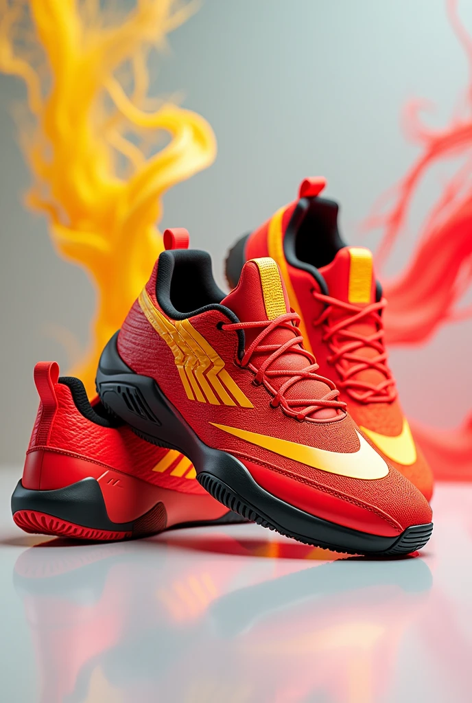 Tennis shoes in red, yellow and black
