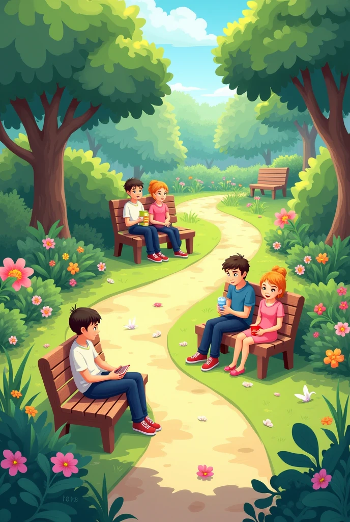 PARK WITH BENCHES (Chairs) animated style
