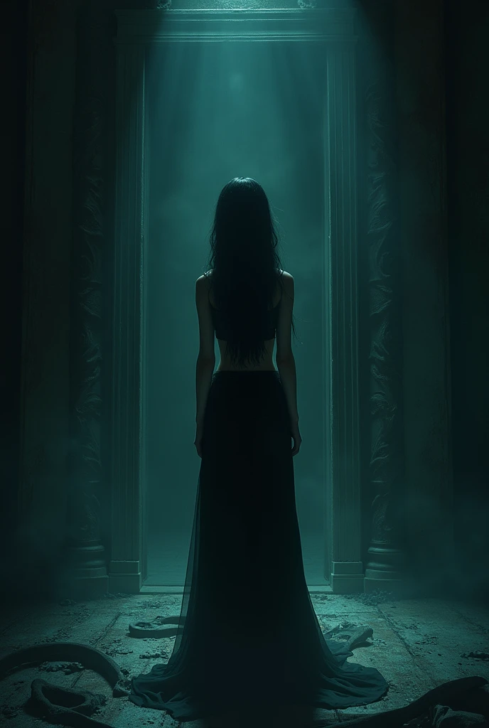 (best quality, masterpiece, ultra detailed, ultra high res, photorealistic, raw photo, absurdres, absolutely resolution), anime、woman is the main character、mysterious、Suspenseful Tone、Dark tones and shadows、A little creepy atmosphere、Surrealism、Dark fantasy、
 I knock on the door、No one responds。