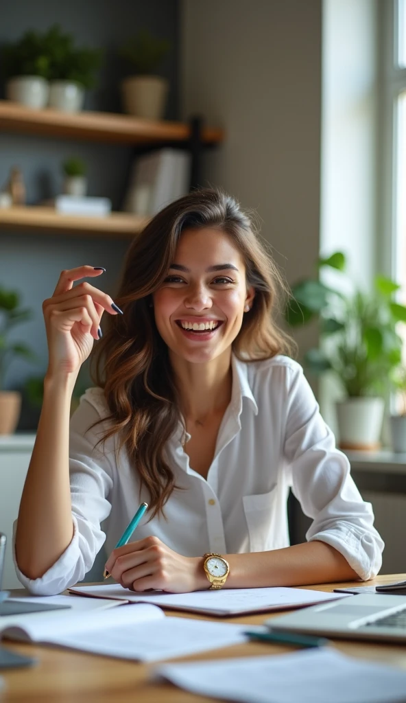 Woman at work very happy 