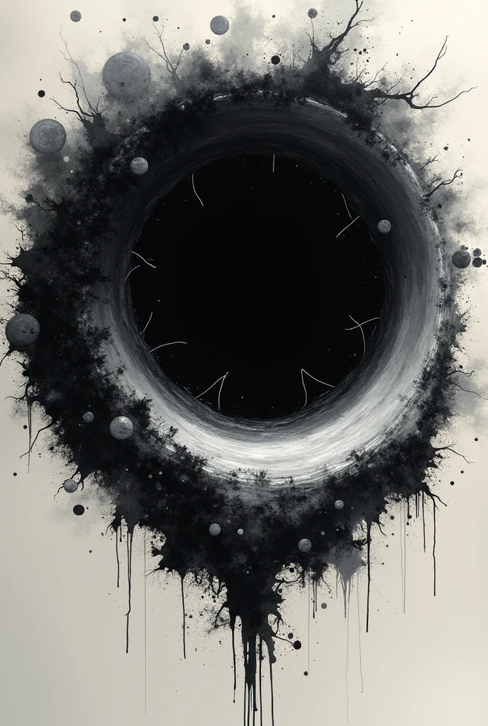 Make a wallpaper for phone of a black hole in ink style