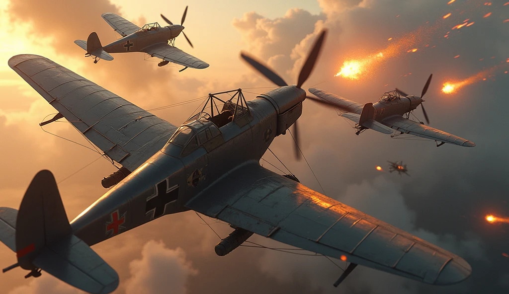 (masterpiece, best quality) destroyed sky, battle in the air, war planes of 1917, machine gun shooting, Aéroplanes Morane-Saulnier, Albatros C.X, historical, cinematic, dramatic lighting, gritty, intense, explosive, dynamic composition, aerial combat, clashing aircraft, smoke trails, tracer fire, metal airframes, detailed propeller mechanics, weathered surfaces, chipped paint, oil stains, gears and pistons, World War 1 era, realistic, photorealistic, 8k, hyper detailed