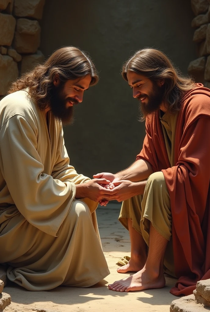Jesus washing a disciple's foot