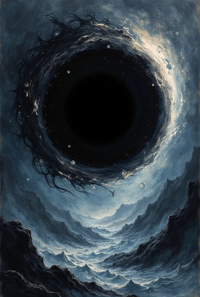 Make a wallpaper for phone of a black hole in ink style