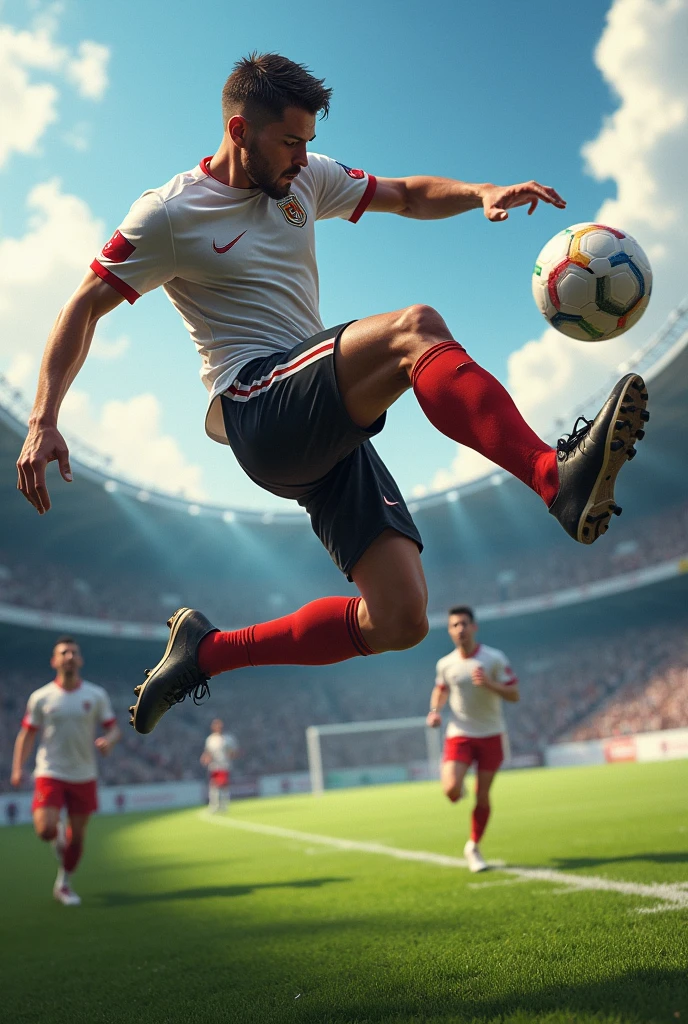 football player scoring a bicycle goal