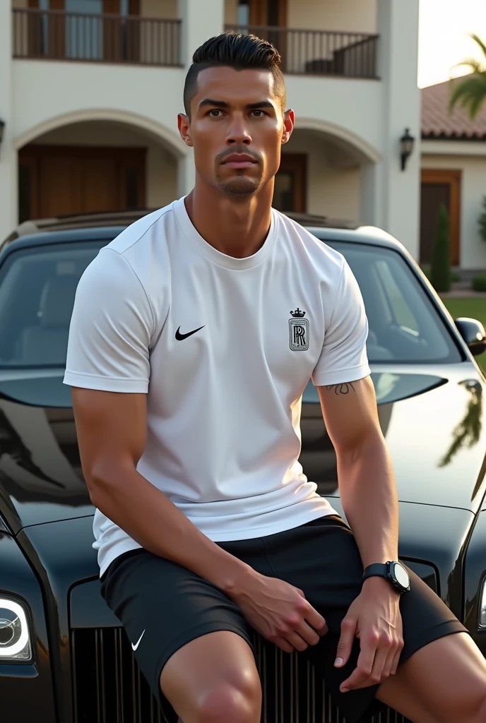 Cristiano Ronaldo ;qui sort d'un rolls roys;????;portant un t-shirt blanc nike 