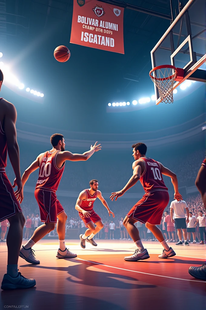 Generate a basketball image where the title is “Bolivar Alumni Championship 2024”, and a description “Registration until August 31”