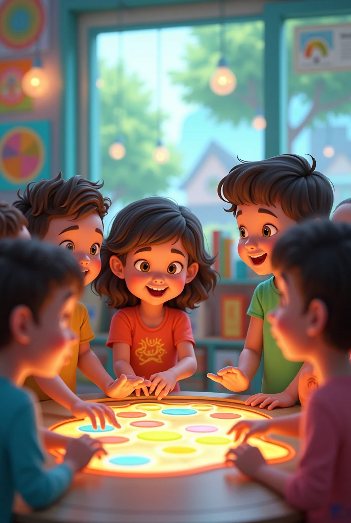 Create an image about students at the initial level in the learning method through games