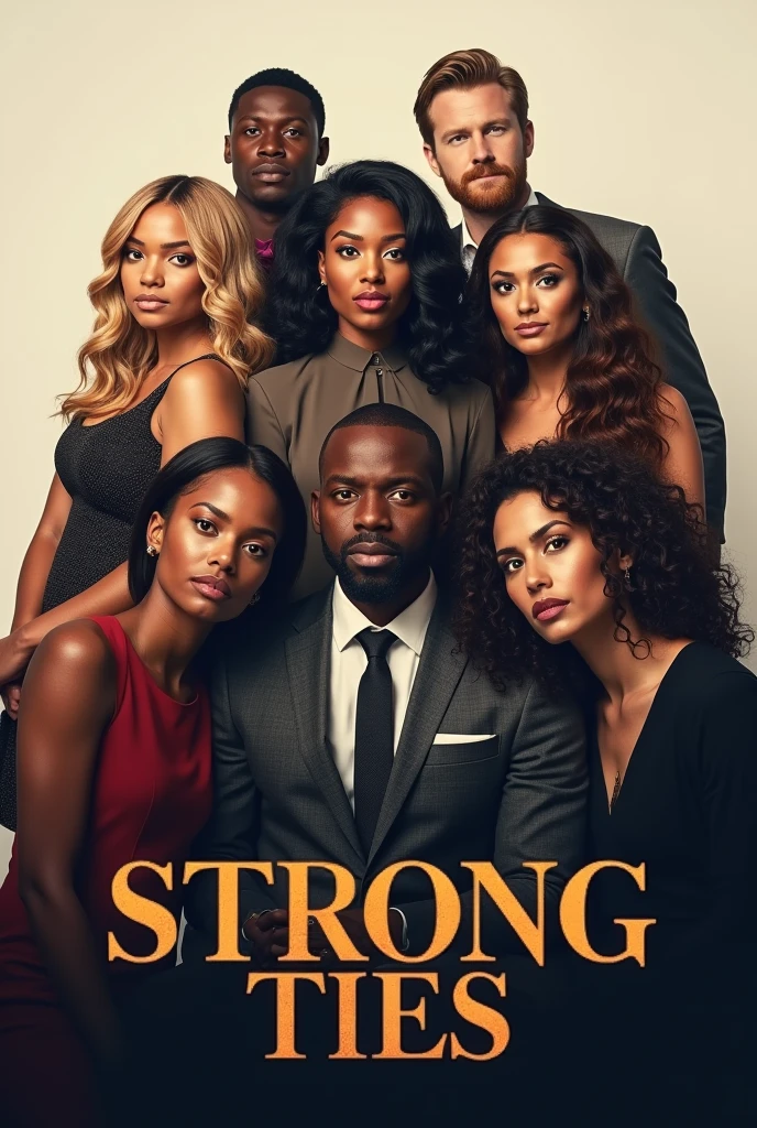 Movie cover Two blondes and two black girls and two men with brown hair cover name Strong ties
