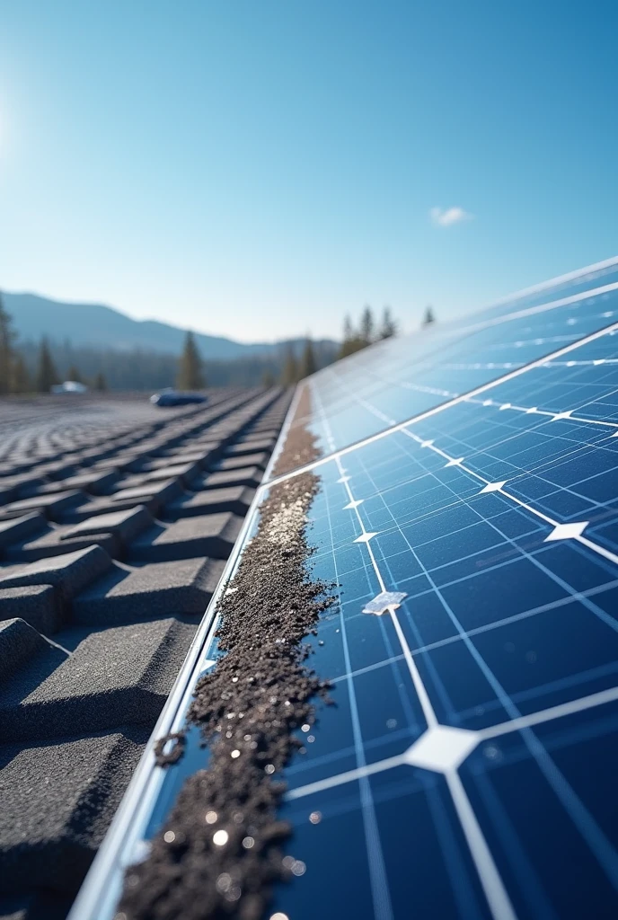 Create me a creative showing before and after a solar panel cleaning 