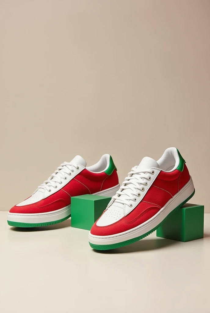 Red, green and white sneakers without brand