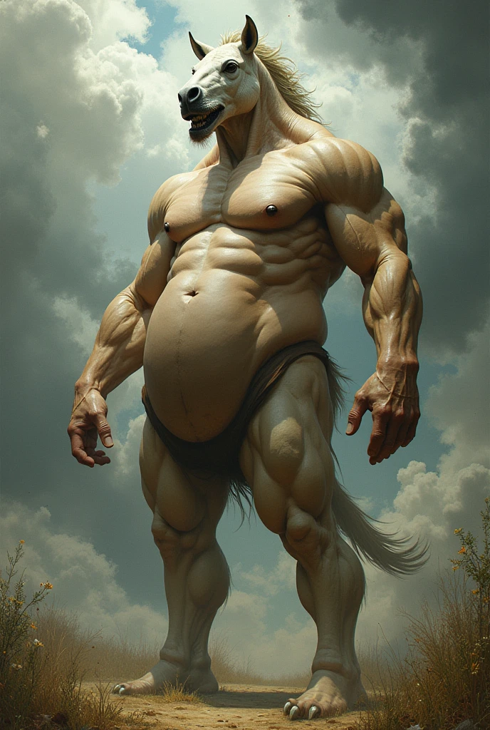 A man with a big  with a horse