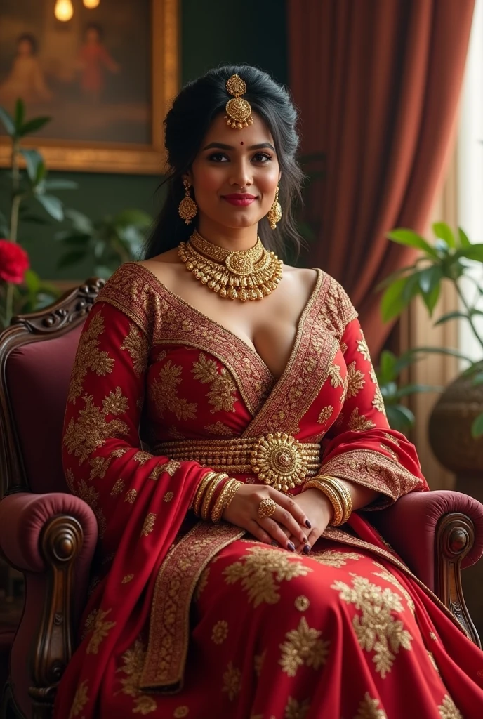6 ft big breasted average beautiful sri lanakan wealthy 25 yeas old girl in maharani dress. Wearing Academic regalia.well educated.sit in chair massive big boobs, big butt 
