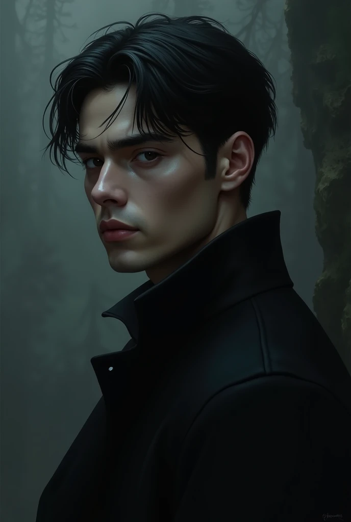 Man 1, dark shaped eyes, short black hair