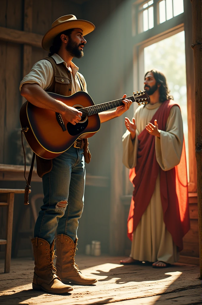 Cowboy singing and Jesus clapping