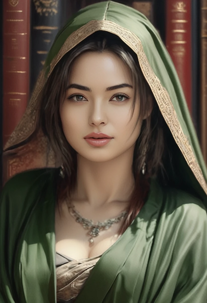 drawing of a SEXY woman, Full Body, Standing, DRAPED IN a Sexy CLOAK, Holding a book, FULL Body, sexy , Inside Enchanted Magical Library, Its shelves are adorned with MULTI COLORED books, realistic sketch, hyperrealistic sketch, detailed pencil sketch, pencil sketch, realistic digital drawing, detailed sketch drawing, highly detailed portrait, detailed 4 k drawing, pencil draw, highly detailed sketch, realistic drawing, extremely detailed portrait, detailed but rough, pencil drawing illustration, realism drawing, detailed sketch, sketch art,((high quality, masterpiece:1.4)), 1girl, ((Full Body)), portrait sketch, messy drawing, messy charcoal spots, unfinished sketch, sketchbook charcoal style drawing of a woman, sketchbook drawing, sketchbook, beautiful hair, beautiful face, symmetrical face, symmetrical eyes, realistic charcoal lines, imperfect drawing, charcoal crumbs, charcoal lines, imperfections, green eyed, woman wearing an enigmatic cloak, realistic