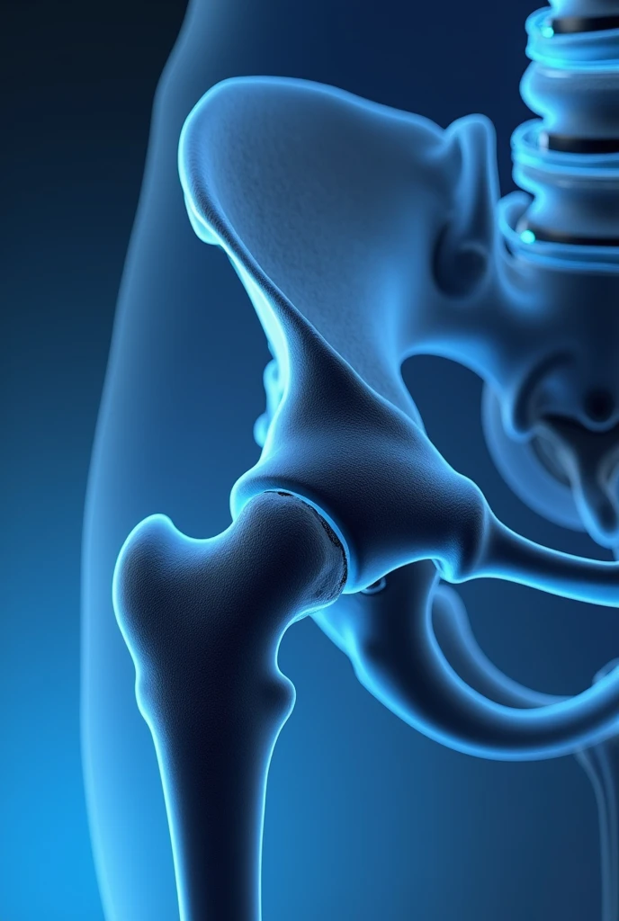 Acetabular cup, hip replacement, Grey and blue neon, pelvis, realism