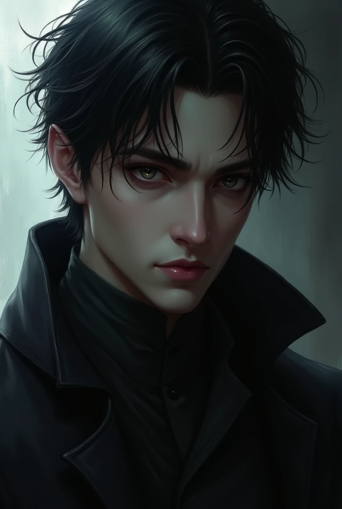naughty man , dark shaped eyes, short black hair
