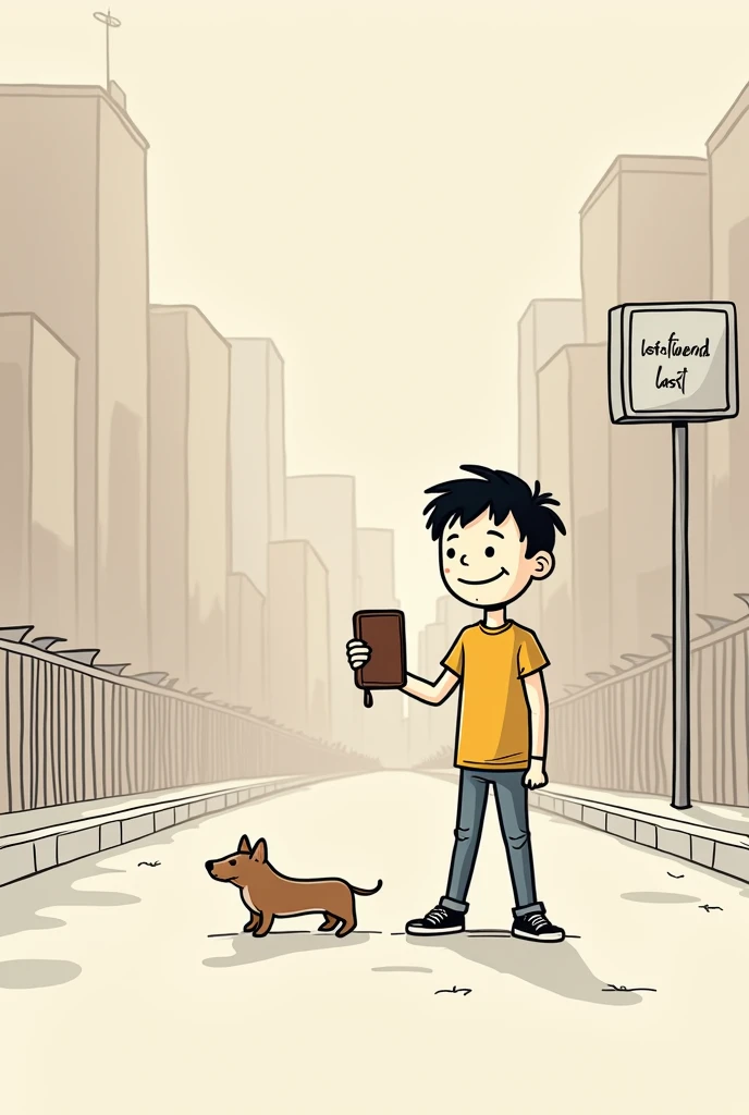 The character decides to take the wallet to a lost and found office.. He looks happy and satisfied as he hands it over..
(Stick figure drawing)