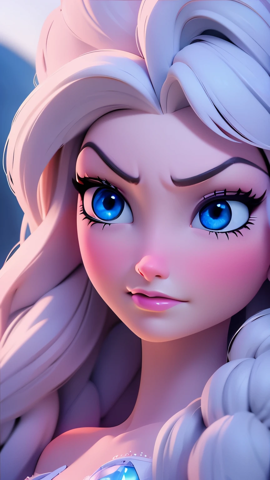 Elsa, (perky breasts), (((small breasts))), smirk:1.2, beautiful blue eyes, (perfect iris’s), depth of colour to her eyes, blonde hair, long hair, braid, full lips, blush, naked, she is showing her vagina, depth of field, bokeh, (special attention to skin detail: 1.2), masterpiece, best quality, ultra-detailed, ultra-HD, photorealistic, cinematic, ((mid camera shot)), sensual pose, alluring, nipples:1.4, looking up at camera, closeup on her face, her cheeks are blushed, 2, she is on her knees, eye contact:1.4, high angle:1.5, ((closeup on face)), perfect face, (((visible breasts))) bokeh everything other than her perfect face, location is Arendelle in winter, ice castle