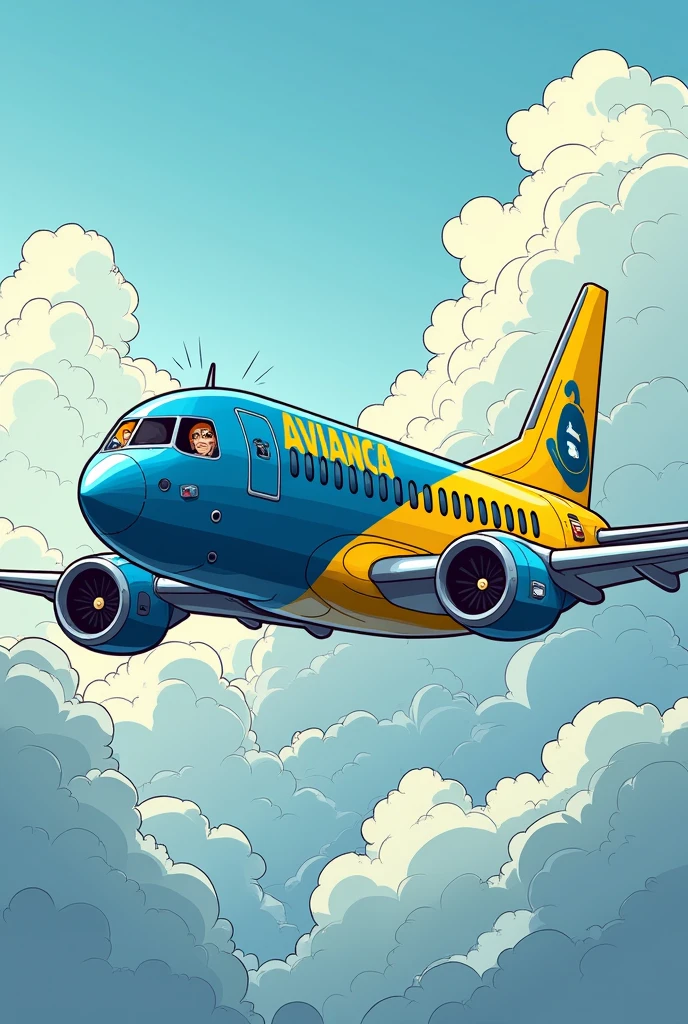 Cartoon of an AVIANCA plane running out of fuel in the air