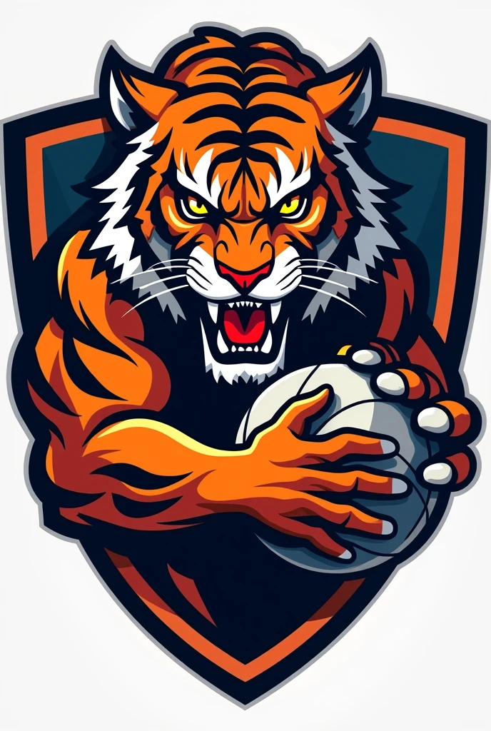Com base no big tiger. Create a handball team shield, with the name "little tigers", where the tiger will represent the little tiger. The animal must have a handball in its hand, no people in the picture Tiger has to be angry MAKE IT MORE COMPETITIVE BUT I KNOW YOU CAN DO IT