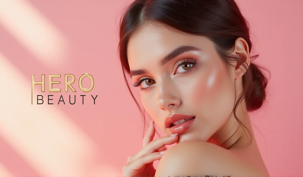 HERO BEAUTY MAKEUP BANNER WITH WOMAN MODEL put the name of the Hero Beauty store