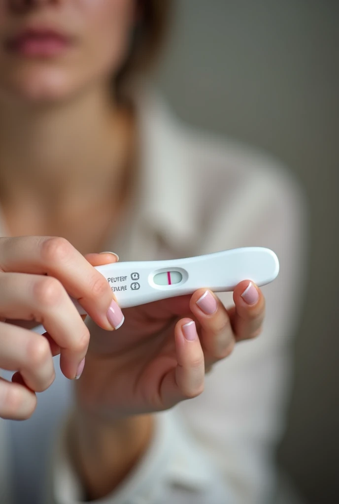 Create a positive pregnancy test photo without showing the person&#39;s face, just the person&#39;s hand showing the test
