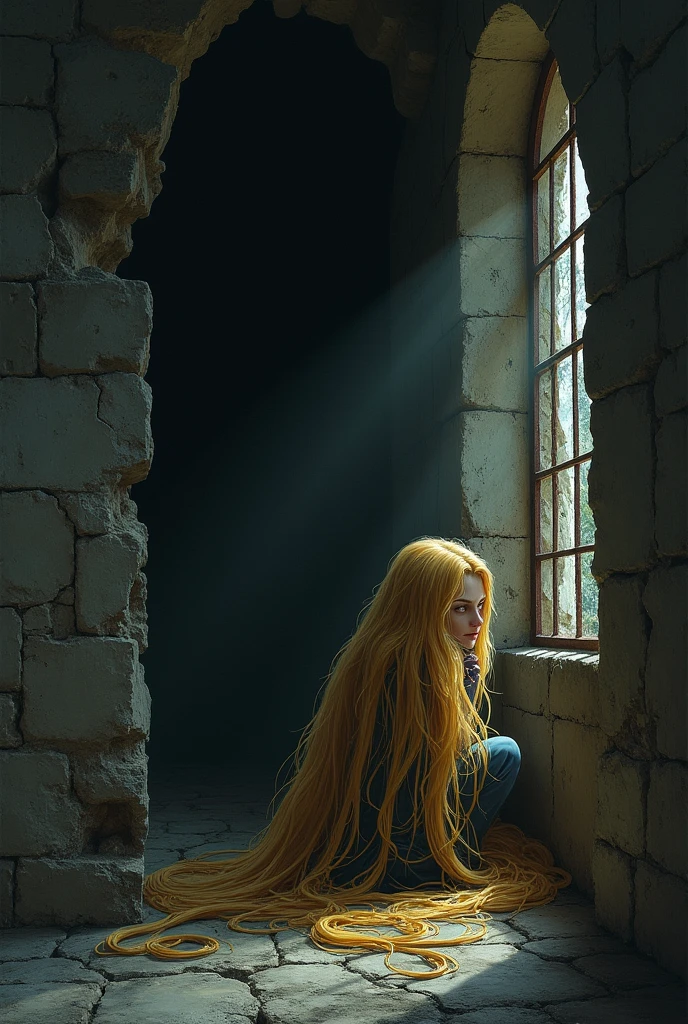 I want an image inspired by Rapunzel locked in the tower, but it must be something more sinister