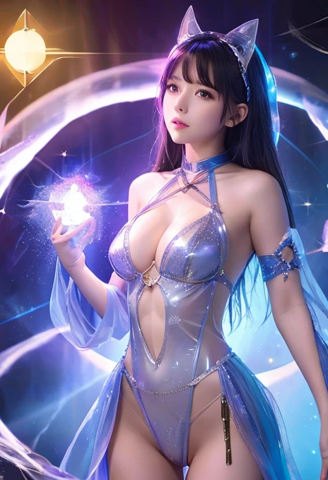 A heroine born from a vortex of light、Wizard、Transparent costume、Crystal clear body