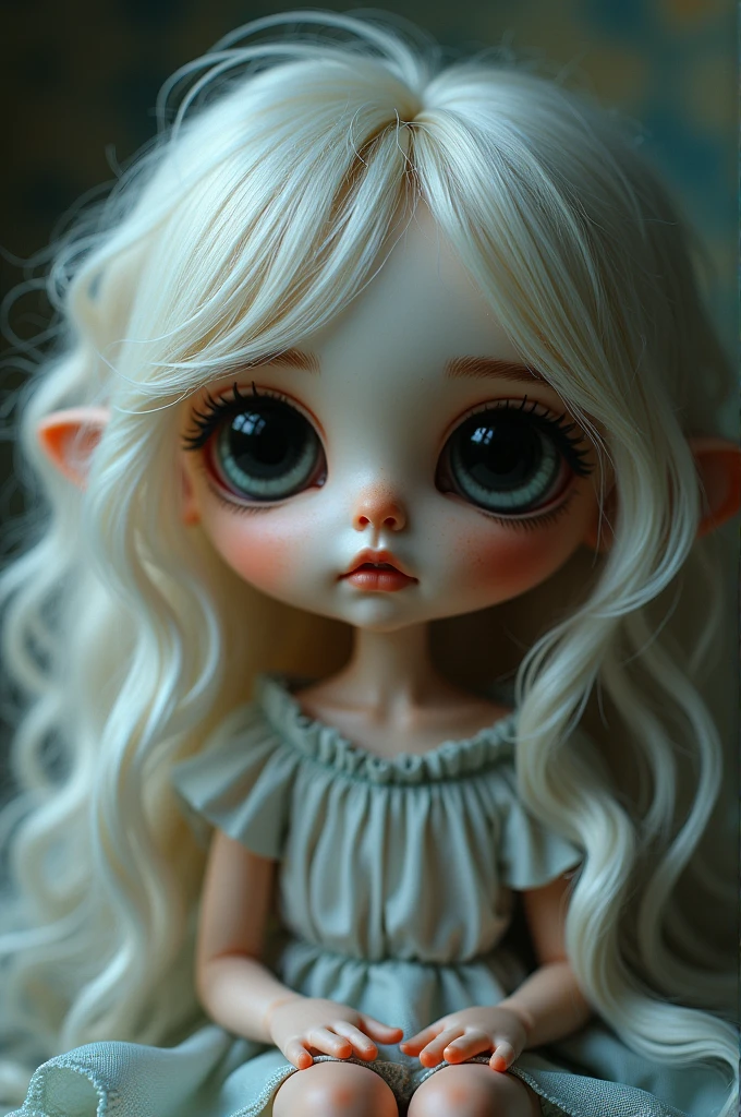 You have a bytle doll, semi wavy hair, not very white skin, black eyes, and cat eye lenses