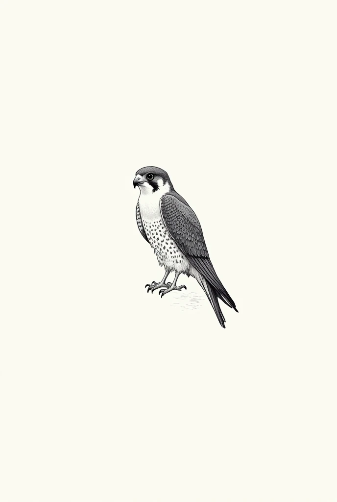 A 2d drawing of a peregrine falcon, completely sideways in a neutral position looking straight ahead