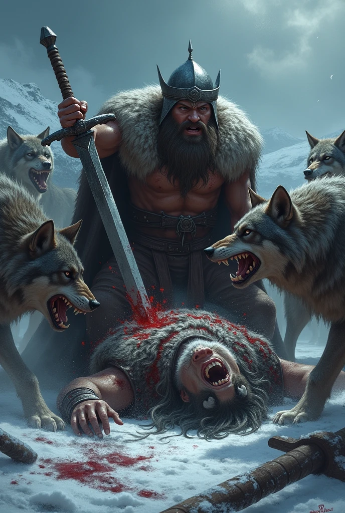 Wolves devouring a Viking 