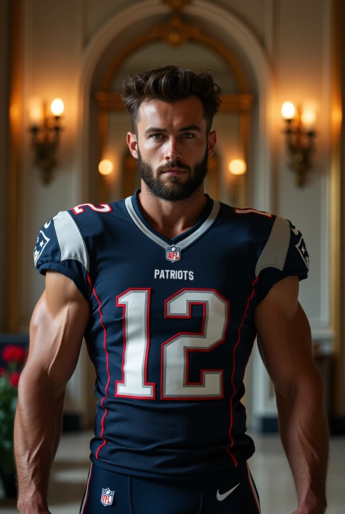 Profile picture of a young Logan Wolverine, IN A ROPINEDO MUSEUM  , in a New England Patriots jersey suit #12