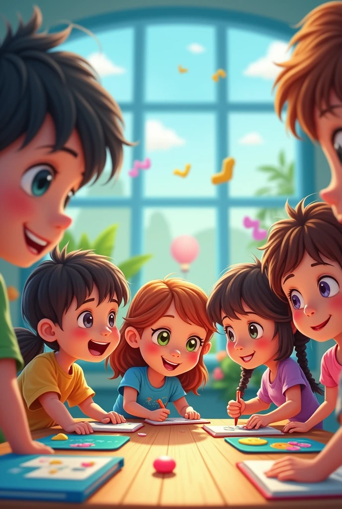Create an image about students at the initial level in the learning method through games