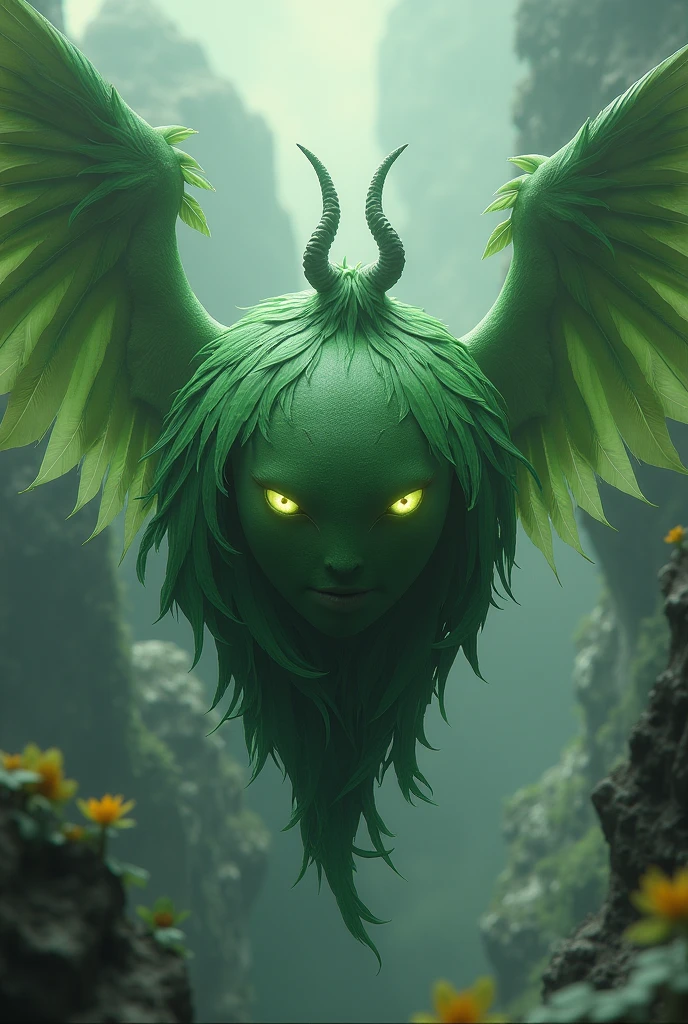 I want to create an entity, that it is a green ball, with wings, With horns, eyes on the wings, uses telepathy to communicate and so 

