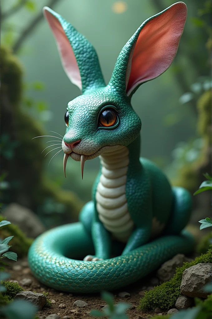 Create an animal half rabbit half snake