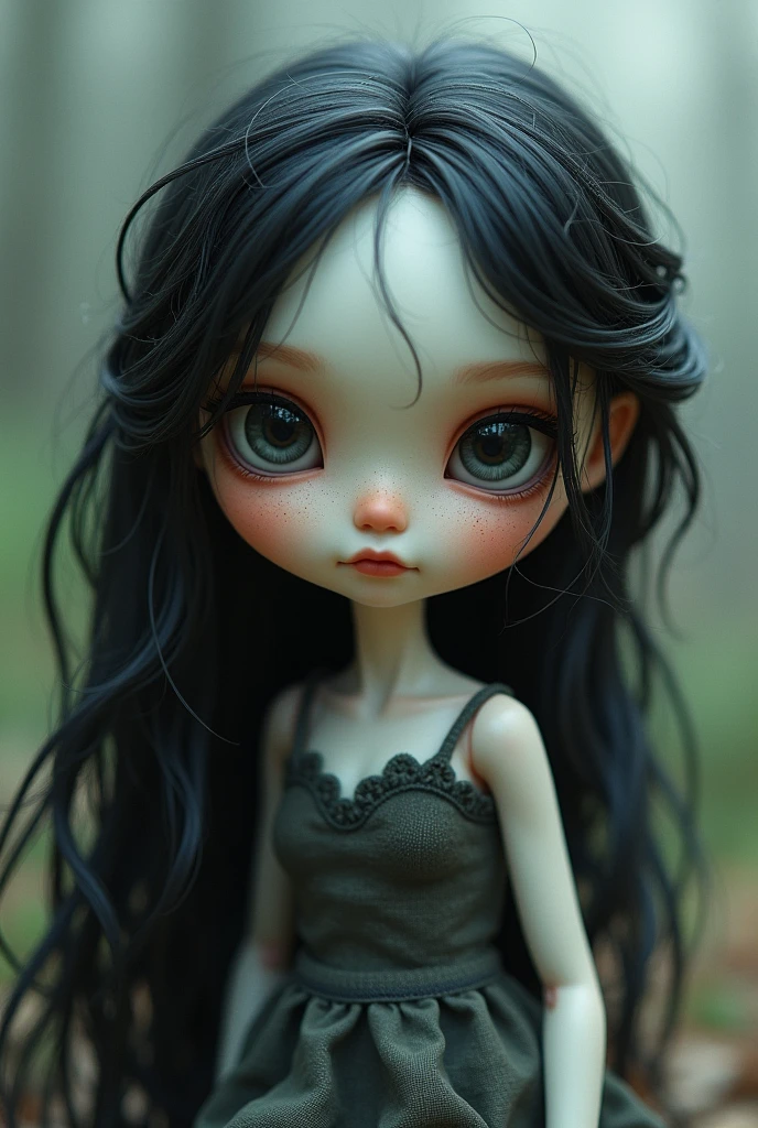 You have a bytle doll, long black semi wavy hair, not very white skin, black eyes, and not thick lenses
