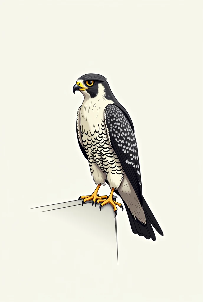 A 2d drawing of a peregrine falcon, on your side in a neutral position looking straight ahead