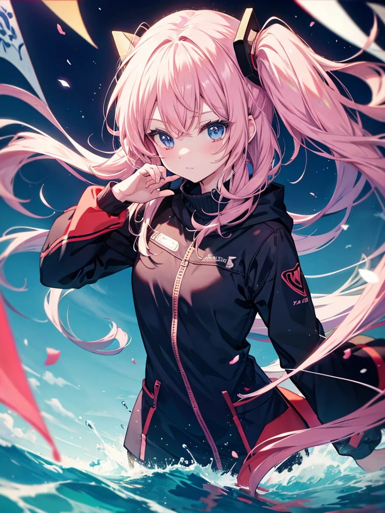 anime, 8k, one person&#39;s,Blue and green hair,Colorful hoodies,Colorful sneakers,Colorful shorts,Star-shaped earrings on both ears,Green heart eyes,Shortcuts,cute,green overall