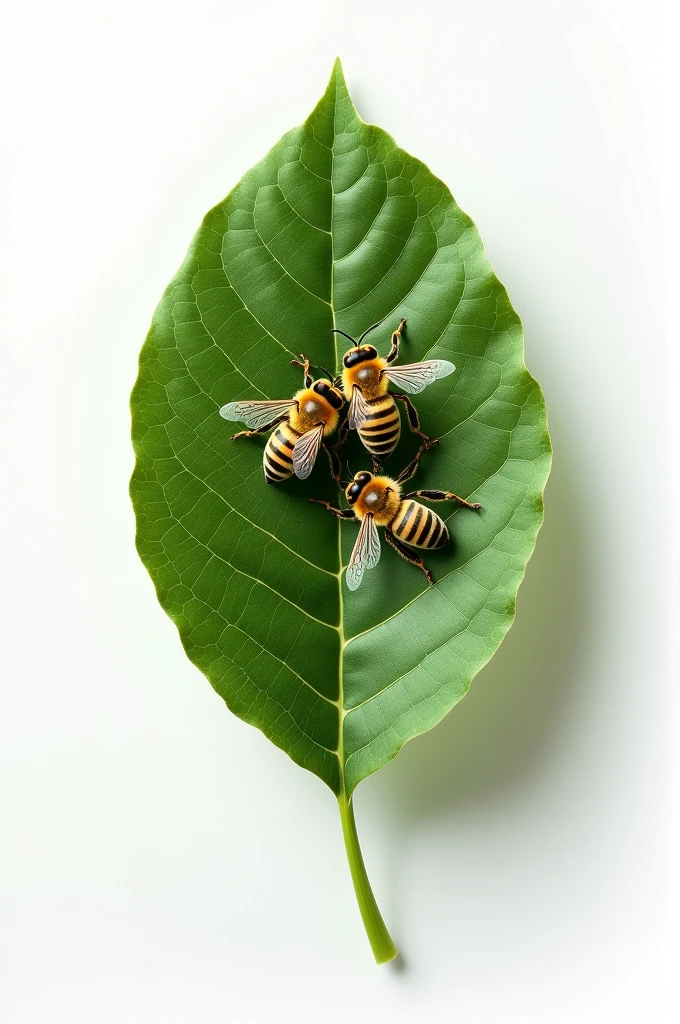 whole view of a Leaf bees on white background , view from above.32k, --ar9:16--
