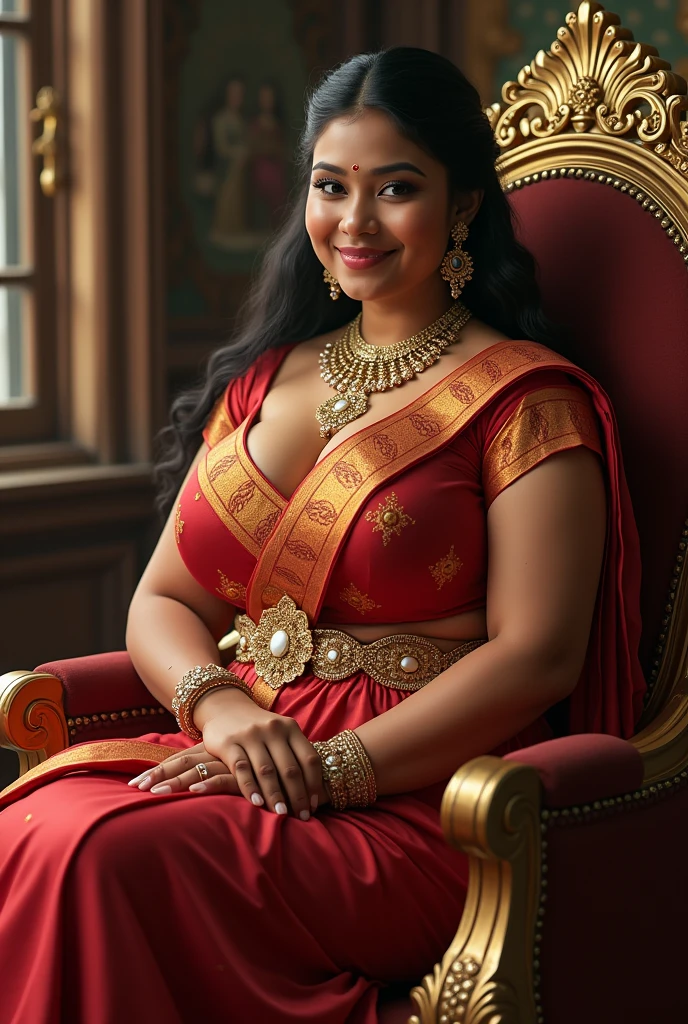 6 ft big breasted average beautiful sri lanakan wealthy age 27 girl in maharani dress. Wearing Academic regalia.well educated.sit in chair massive big boobs, big butt 